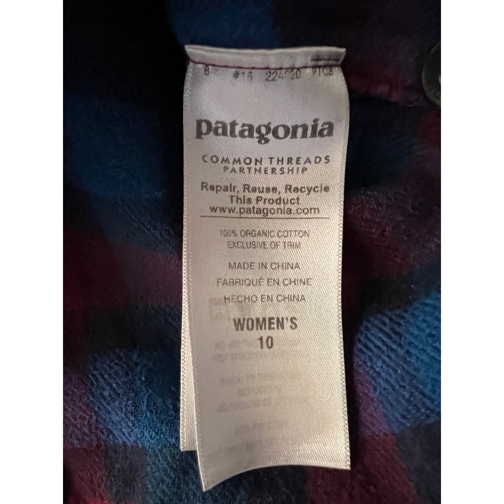 Patagonia Womens Red Blue Plaid Organic Cotton Flannel Button Down Shirt Size 10 - Picture 5 of 6